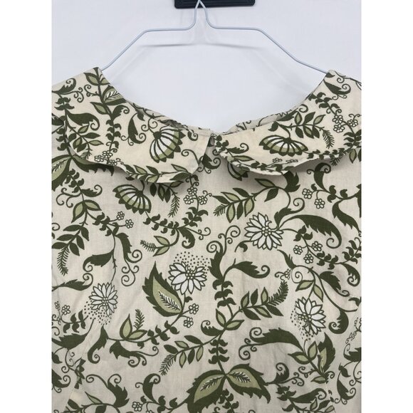 Vintage 1950's Scalloped Peter Pan Collar Dress Green Cream Floral Approx XS - Picture 2 of 4